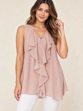 BCBG Soft Blush Ruffle Front Sleeveless Camisole